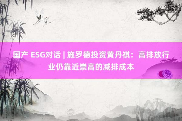 国产 ESG对话 | 施罗德投资黄丹祺：高排放行业仍靠近崇高的减排成本